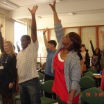 Students at Reading College doing "Yessss!"